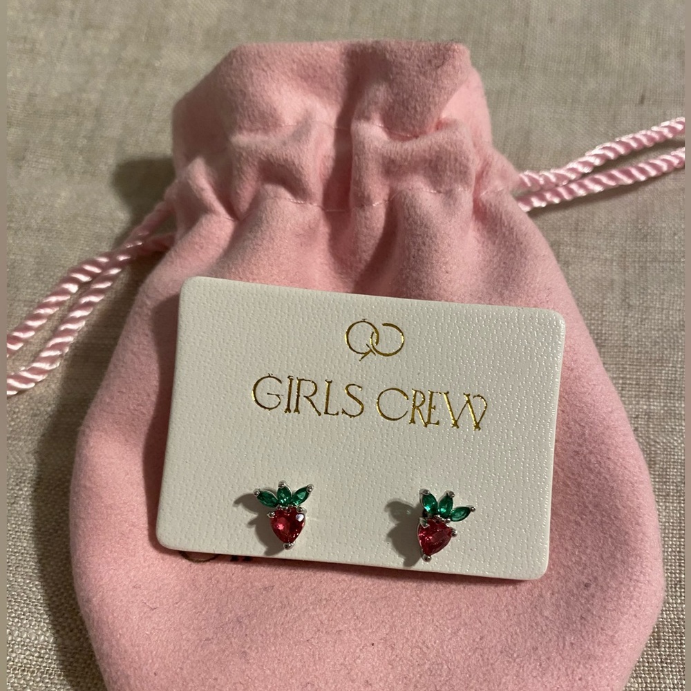 strawberry silver stud earrings - girls crew